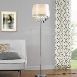 Lampadaire Lampe Sur Pied Métal Poli Tissu Blanc Chrome E27 161 Cm lux.pro