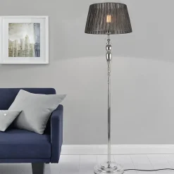 Lampadaire Lampe Sur Pied Métal Et Tissu Chrome Et Gris 1 X E27 lux.pro