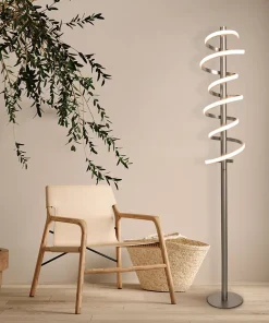 Lampadaire LED BELLEZA 140cm metal plastique nickel mat blanc LEDs fixes salon salle a manger chambre bureau moderne