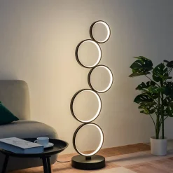 Lampadaire LED cercles superposés en métal noir - Newton