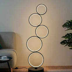 Lampadaire LED cercles superposés en métal noir - Newton
