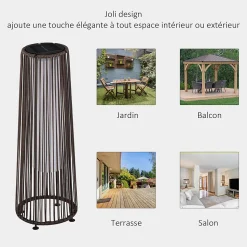 Lampadaire LED de jardin style colonial dia. 21,5 x 61H cm résine tressée filaire