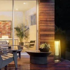 Lampadaire LED de jardin style colonial dia. 21,5 x 61H cm résine tressée filaire