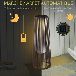 Lampadaire LED de jardin style colonial dia. 21,5 x 61H cm résine tressée filaire