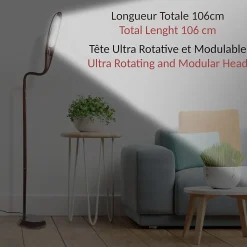 Lampadaire LED Effet Bois Wengé FISHTEC 3 Températures Tête Flexible Tactile