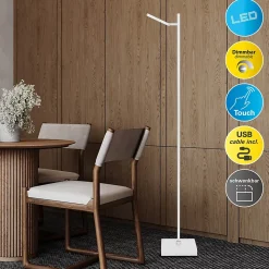 Lampadaire LED LUPA rechargeable 135cm aluminium blanc LEDs fixes 2400lm dimmable CCT RGB 3000 a 6500K moderne