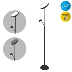 Lampadaire LED ROMIS 180 cm metal noir avec bras lecture dimmable interrupteur rotatif dimensions 26 x 43 cm
