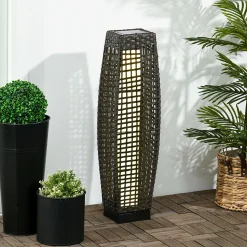 Lampadaire LED solaire de jardin style colonial dim. 21L x 21l x 78H cm résine tressée filaire grise