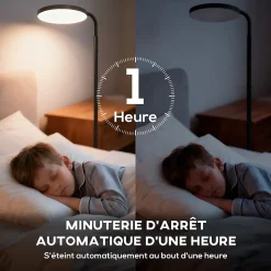 Lampadaire LED sur pied - tête rotative 350 degrés - réglable télécommande métal noir