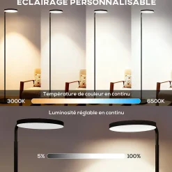 Lampadaire LED sur pied - tête rotative 350 degrés - réglable télécommande métal noir