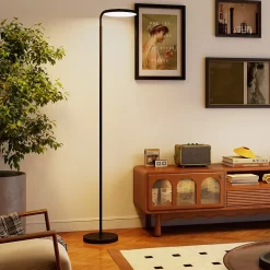 Lampadaire LED sur pied - tête rotative 350 degrés - réglable télécommande métal noir