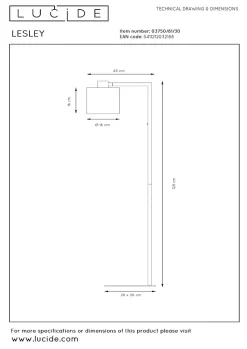 Lampadaire LESLEY en métal avec 1xE27 - Noir - Lucide