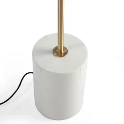 Lampadaire Élégant en Marbre Blanc et Acier Doré avec Abat-jour en Verre Blanc