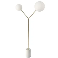 Lampadaire Élégant en Marbre Blanc et Acier Doré avec Abat-jour en Verre Blanc