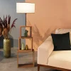 Lampadaire Mansfield avec étagère hauteur 140 cm E27 effet bois noir crème lux.pro
