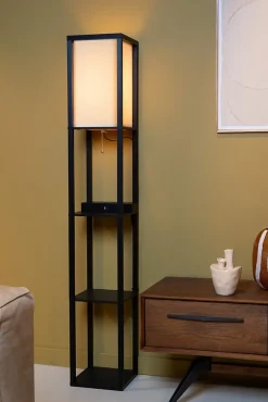 Lampadaire MENNO en mdf avec 1xE27 - Noir - Lucide