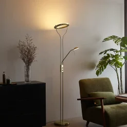 Lampadaire moderne doré avec bras de lecture avec LED et variateur - Divo