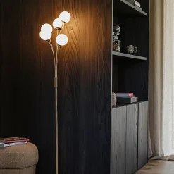 Lampadaire moderne doré avec verre opale 5 lumières - Athènes