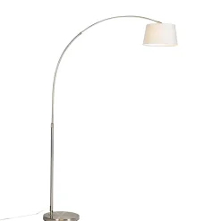 Lampadaire moderne en acier avec abat-jour en tissu blanc - Arc Basic