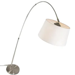 Lampadaire moderne en acier avec abat-jour en tissu blanc - Arc Basic