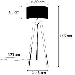 Lampadaire moderne en bois avec abat-jour noir 45 cm - Puros