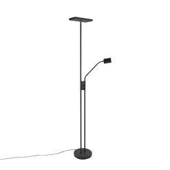 Lampadaire moderne noir avec LED et variateur d'intensité et liseuse - Jazzy