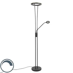 Lampadaire moderne noir avec LED et bras de lecture - Divine