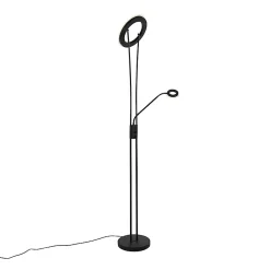 Lampadaire moderne noir avec LED et bras de lecture - Divine