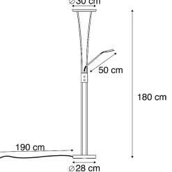 Lampadaire moderne noir avec LED et bras de lecture - Divine