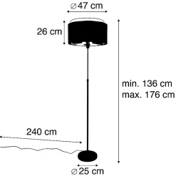 Lampadaire moderne noir avec double abat-jour doré - Parte