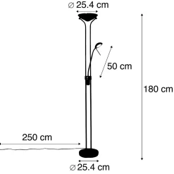 Lampadaire moderne noir avec liseuse avec LED à intensité variable et lumière chaude - Diva
