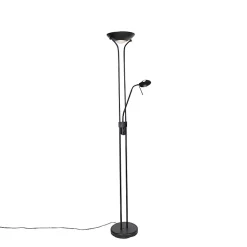 Lampadaire moderne noir avec liseuse avec LED à intensité variable et lumière chaude - Diva