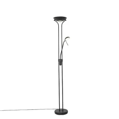 Lampadaire moderne noir avec liseuse avec LED à intensité variable et lumière chaude - Diva