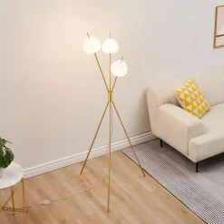 Lampadaire moderne trépied doré LED intégrée 157 cm - Olanta