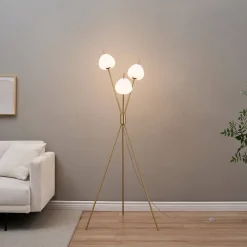 Lampadaire moderne trépied doré LED intégrée 157 cm - Olanta