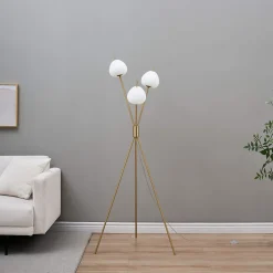 Lampadaire moderne trépied doré LED intégrée 157 cm - Olanta