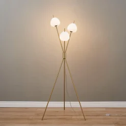 Lampadaire moderne trépied doré LED intégrée 157 cm - Olanta
