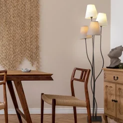 Lampadaire métal noir abat-jour tissu 4 points lumineux - Näve - Boho