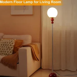 Lampadaire Multiboule en Métal Rouge Bordeaux avec Sphère Blanche Opale Design Moderne, Douille E27