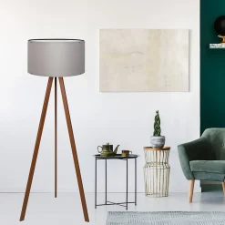 Lampadaire Newport hauteur 140 cm E27 effet bois gris lux.pro