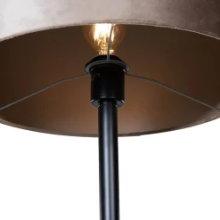 Lampadaire noir avec abat-jour en velours taupe 50 cm - Simplo