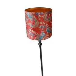 Lampadaire noir avec abat-jour paon rouge 40 cm - Classico