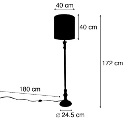 Lampadaire noir avec abat-jour paon rouge 40 cm - Classico