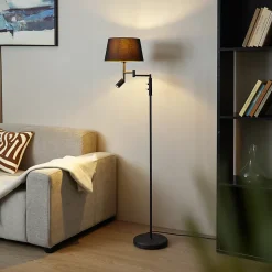 Lampadaire noir avec abat-jour noir et liseuse réglable - Ladas