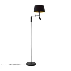 Lampadaire noir avec abat-jour noir et liseuse réglable - Ladas