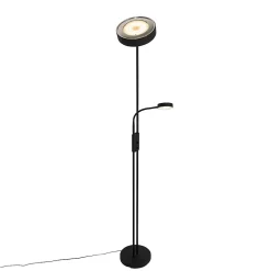 Lampadaire noir avec LED et variateur avec liseuse - Kelso