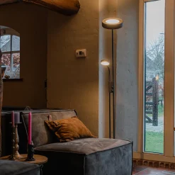 Lampadaire noir avec LED et variateur avec liseuse - Kelso