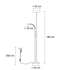 Lampadaire noir avec LED et variateur avec liseuse - Kelso