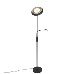 Lampadaire noir avec LED et variateur d'intensité avec liseuse - Fez