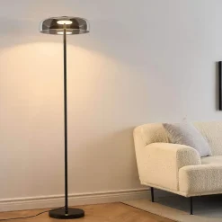 Lampadaire noir verre fumé contemporain 165 cm - Riccardo